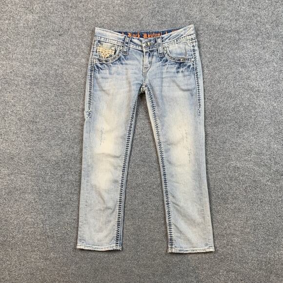 Rock Revival Womens 25 Denim Ella Low Rise Stretch Embellished Pockets Capri - Picture 2 of 12